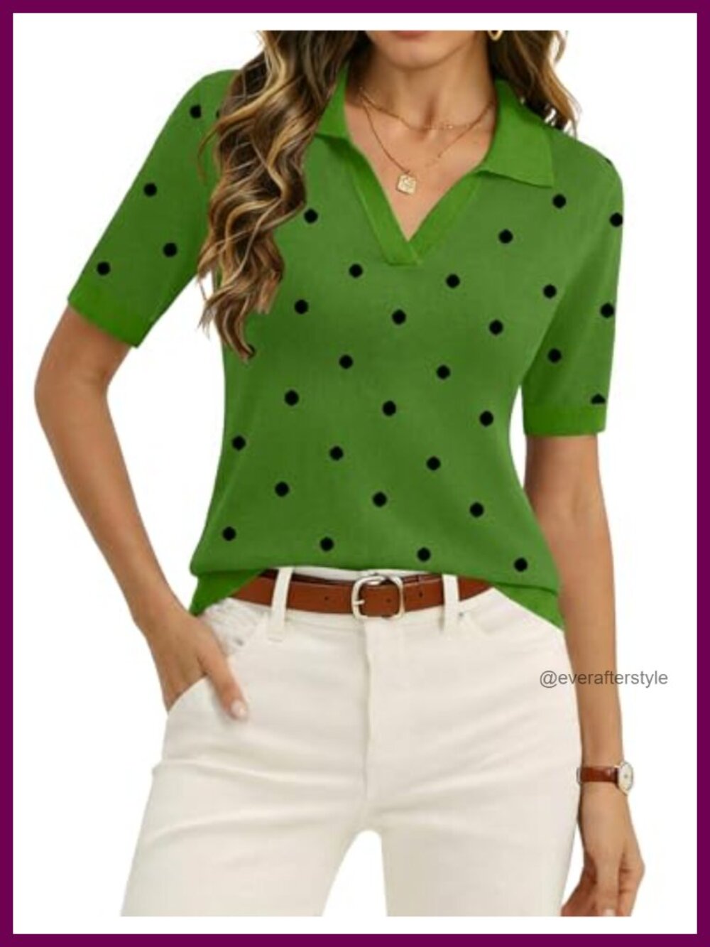 Women's Short Sleeve V-Neck Knitted Polo Sweater Top